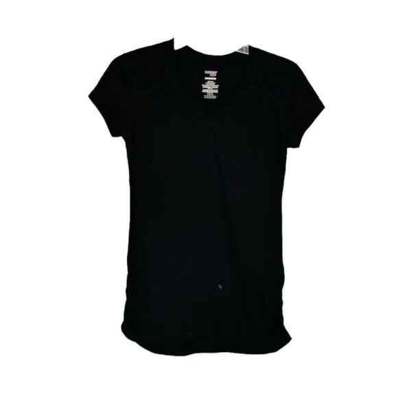 Danskin Now | Women’s Black Semi-Fitted V Neck Short Sleeve T Shirt Shirring - Picture 1 of 12